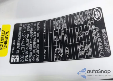 2020 Land Rover Range Rover Evoque S z USA, uszkodzony, nr VIN SALZJ2FX4LH071902